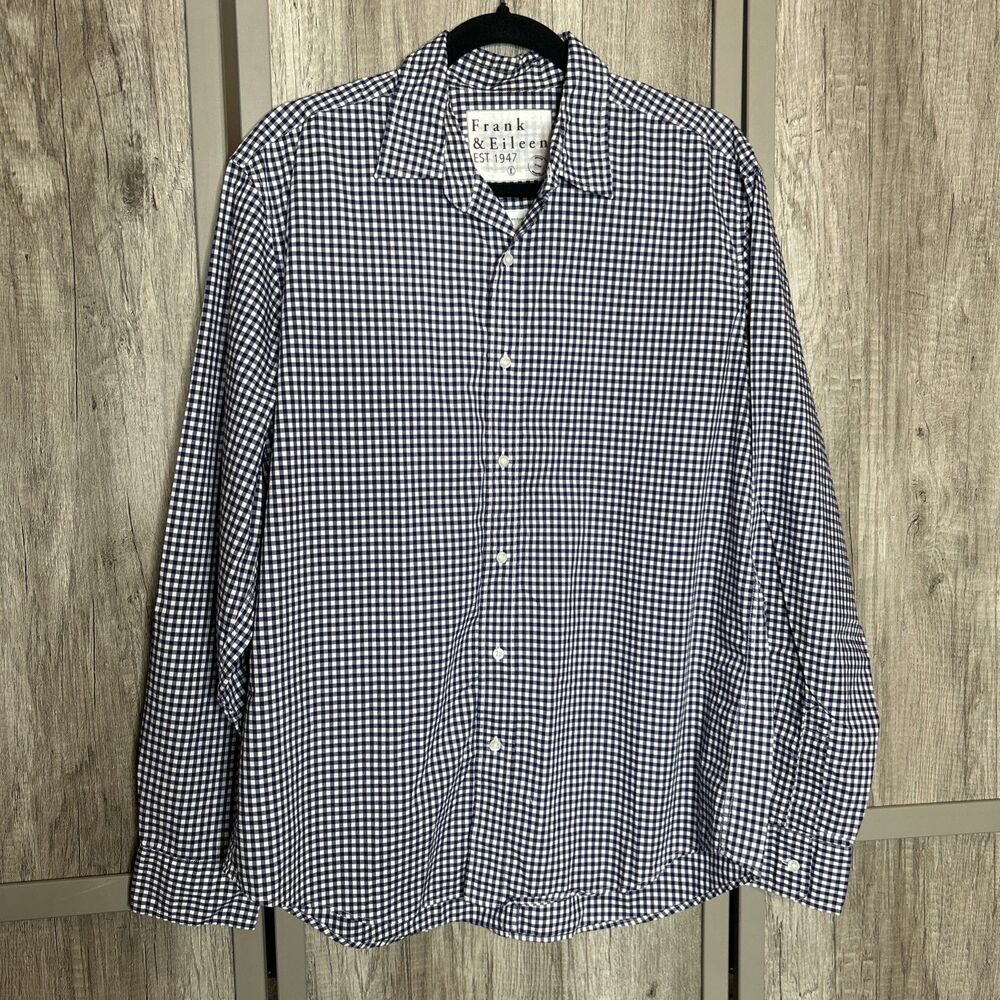Frank & Eileen Shirt Size L Paul Long Sleeves Button Up Check White Blue